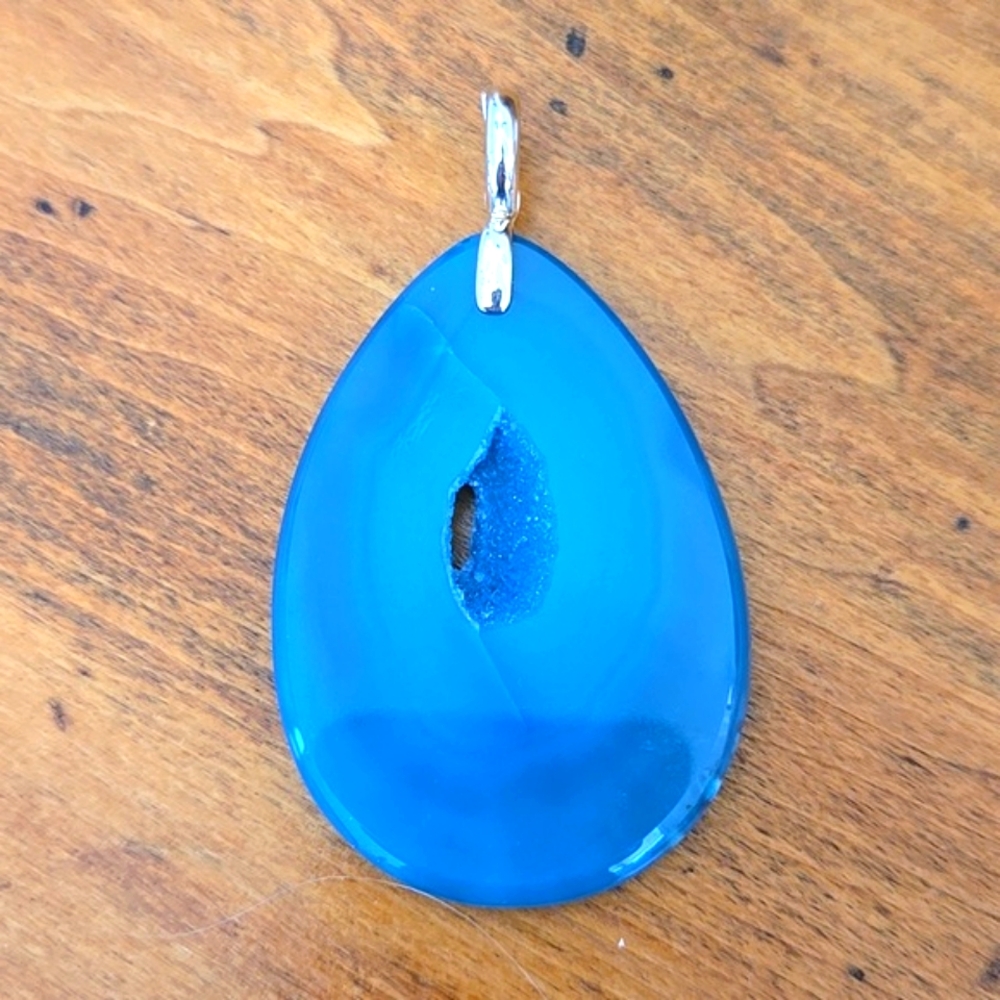 Blue Agate Slice Sterling Silver Necklace Enhancer